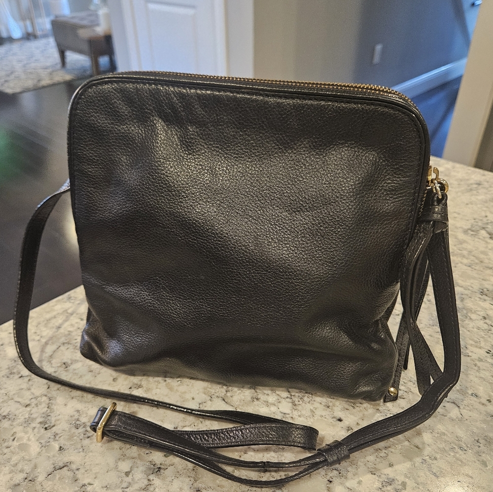 Banana Republic Double Pouch Crossbody Leather Adjustable Strap Lined Black